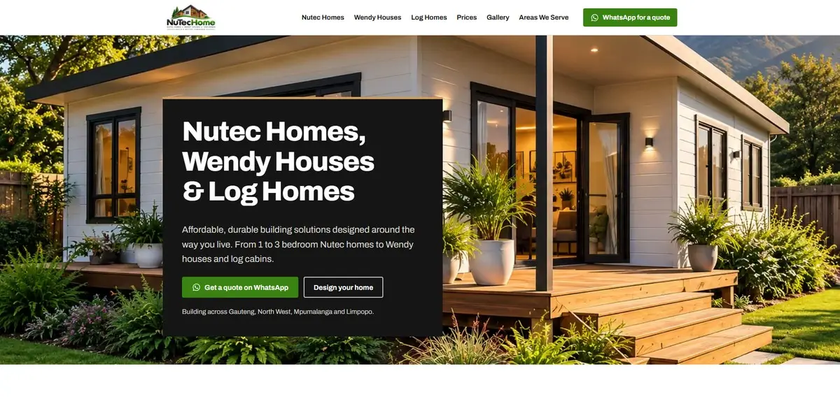 Screenshot of the NuTec Home website