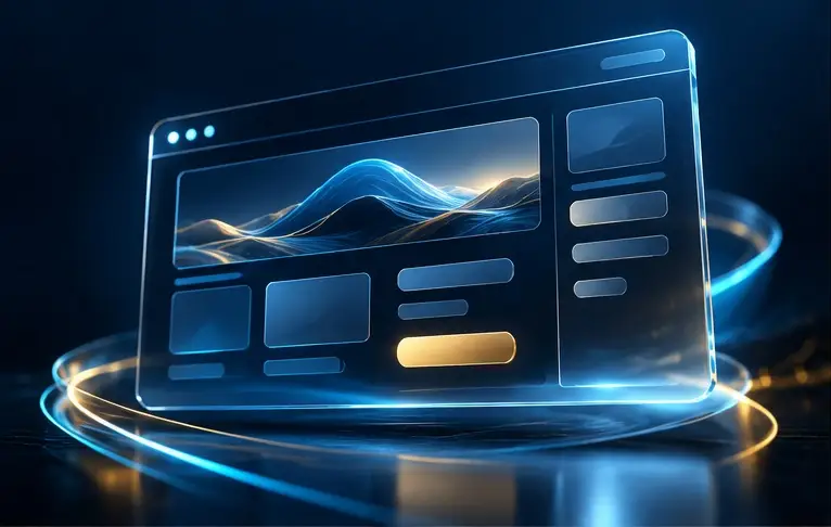 Illustration of a website design in a glass browser window